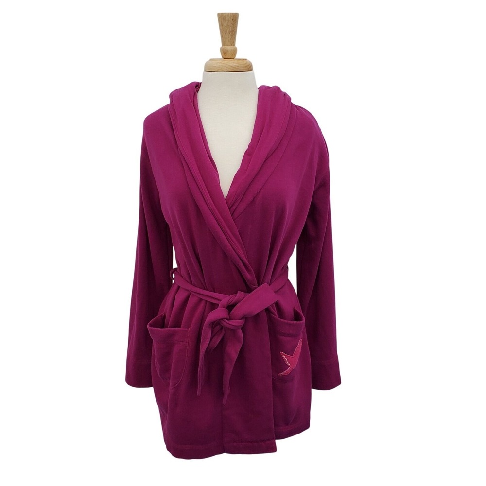 Aerie Womens M Fuchsia Pink Hooded Belted Fleece Lounge Robe Cozy Soft